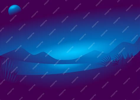 premium vector beautiful night landscape  lake  mountain