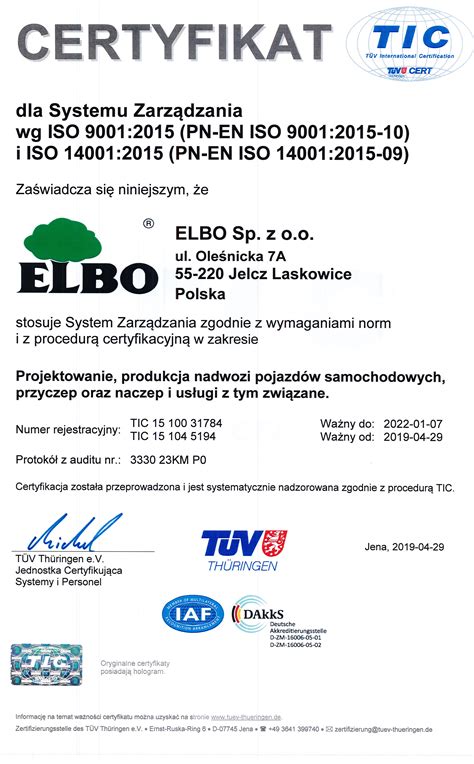 Certyfikat ISO 9001 2015 14000 2015 POL Do 2022 Unlocked Elbo