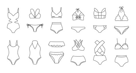 conjunto de dibujado a mano De las mujeres bikini trajes de baño en un blanco antecedentes De