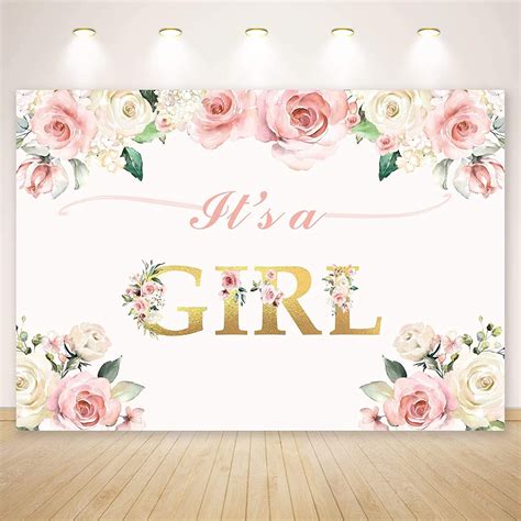 Baby Shower Decorations Girl Backdrop X Ft Polyester It S A Girl Baby