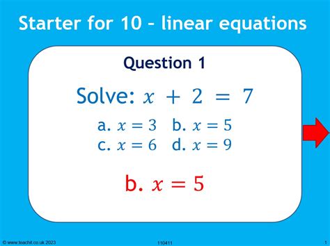 Linear Equations Questions Lesson Starter Quiz Teachit