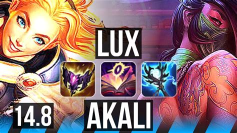 LUX Vs AKALI MID 6 Solo Kills 1000 Games Dominating 39k DMG