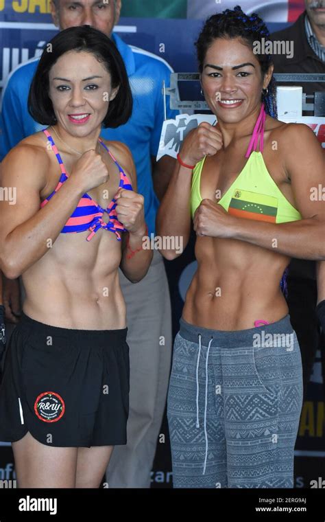 Jackie Nava And Alys Sanchez During A Weigh In Of Boxing At Mexico City