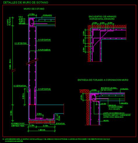 Planos De Muro De Sotano En Dwg Autocad Cimentaciones Detalles Hot