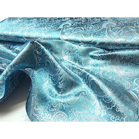 Tissu Pas Cher Tissu Brocart V Nitien Turquoise Et Argent Au Metre Sur