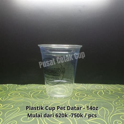 Jual Gelas Plastik Cup PET 14 Oz Datar D 98 Cetak 1 Warna Min 500