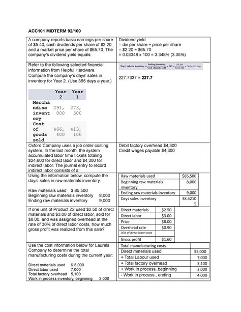 Week 4 Midterm Acc101 Midterm 92 A Company Reports Basic Earnings