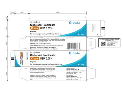 Clobetasol Propionate Cream 0 05 45 G Encube Rx Ingredients And Reviews