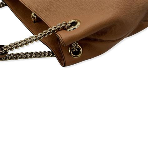 Gucci Soho Pebbled Leather Chain Shoulder Bag 308982 Beige