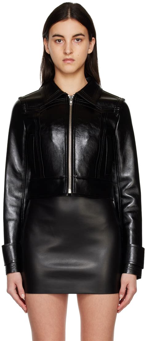 Stand Studio Blouson motard Quatro noir en cuir synthétique SSENSE