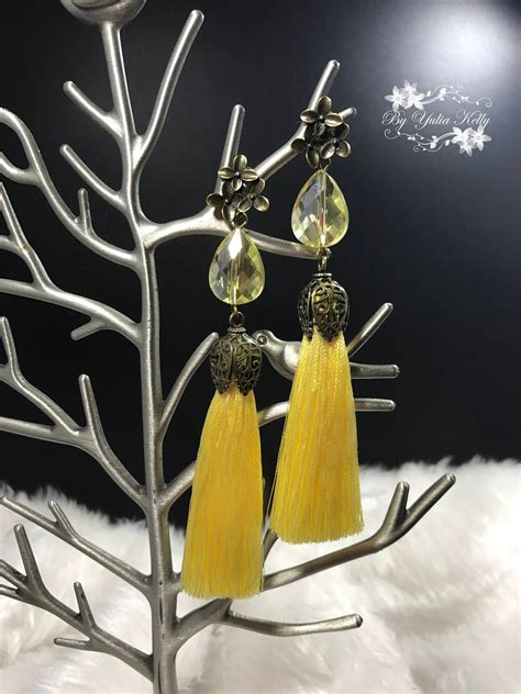 Bohemian Tassel Earrings Yellow Tassel Earrings Yellow Dangle