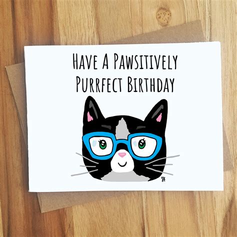 Have A Pawsitively Purrfect Birthday Cat Pun Greeting Card Etsy