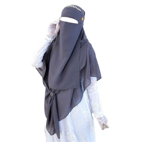 Tie Back One Layer Niqab Hijab Set GREY