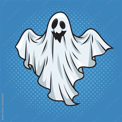 sheet ghost with smile halloween cartoon character pinup pop art retro raster illustration ...