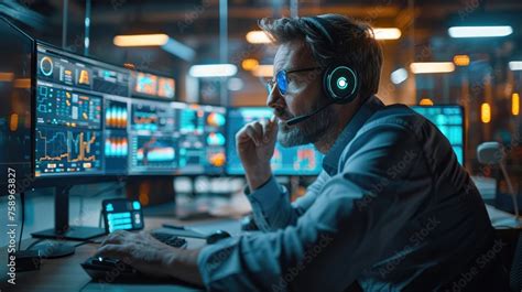 Cybersecurity Analyst Sitting At A Desk In Front Of A Computer The