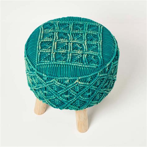 Willow Macrame Teal Green Footstool