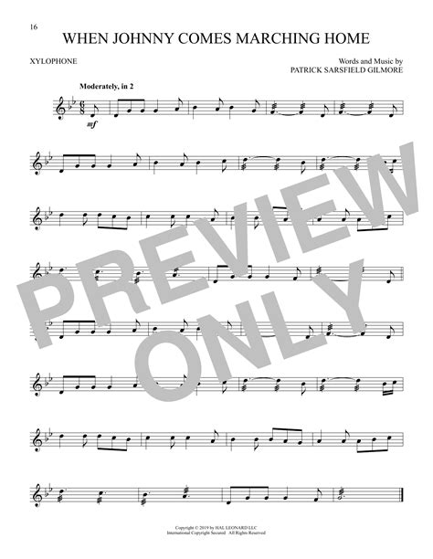 When Johnny Comes Marching Home Xylophone Solo Print Sheet Music