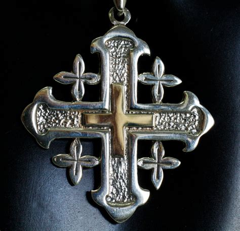 Silver With Gold Jerusalem Cross Necklace Jerusalem Cross Pendant