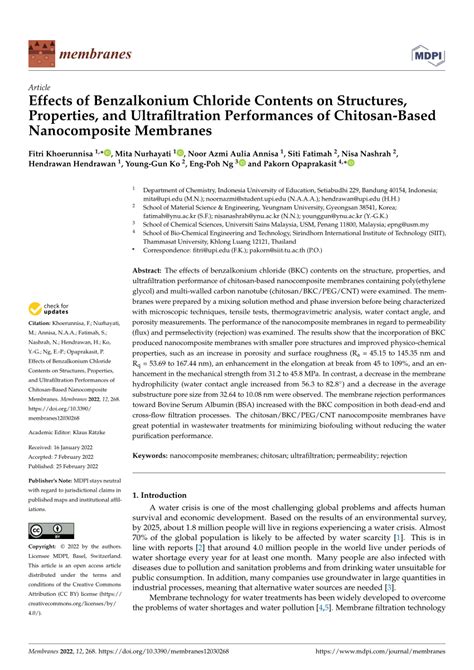 Pdf Effects Of Benzalkonium Chloride Contents On Structures