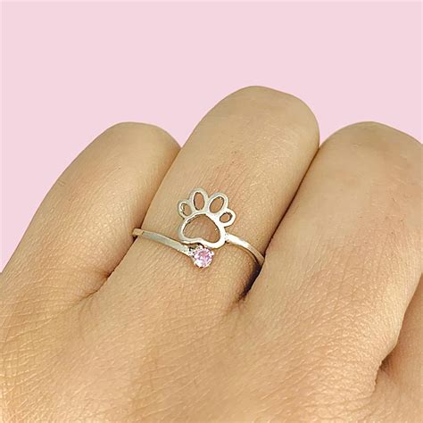 Anillo Patita De Perro Con Cubic Rosa De Plata