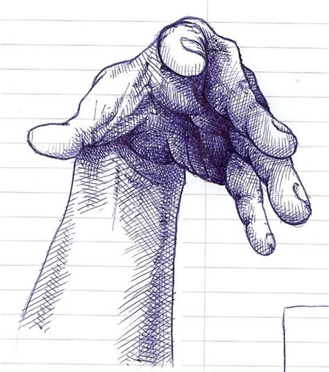 Impresionante dibujo a bolígrafo de una mano en escorzo A la