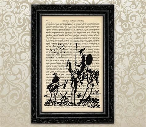 Don Quijote Print Old Book Page Don Quixote by Picasso Drawing | Etsy