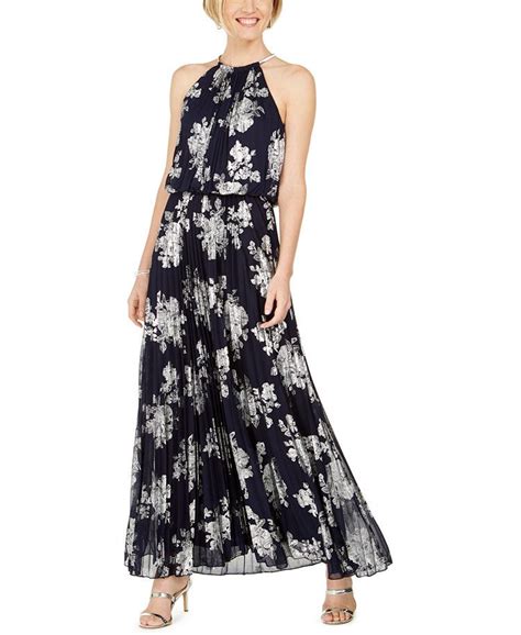 Metallic Print Pleated Blouson Gown Maxi Dress Online Gowns Online