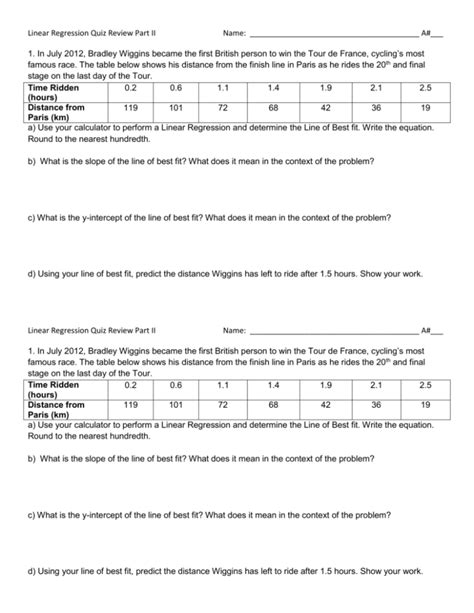 Linear Regression Quiz Review Part Ii