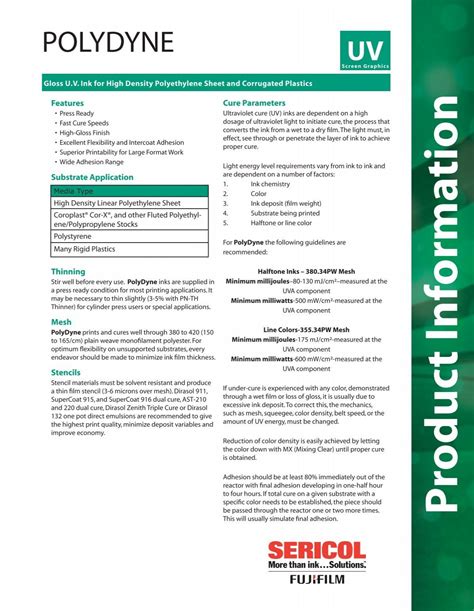 Polydyne Product Information Fujifilm Sericol Global