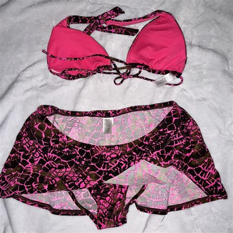 Y2K Pink And Black Snake Print Bikini Set It Says Depop