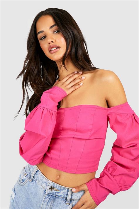 Womens Pink Off The Shoulder Bengaline Corset Top Boohoo Uk