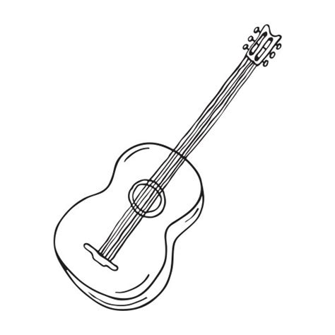 One Single Line Drawing Wooden Acoustic Guitar Vector Image