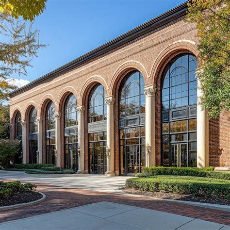 Brick Building With Arched Windows And A Walkway Premium Ai Generated