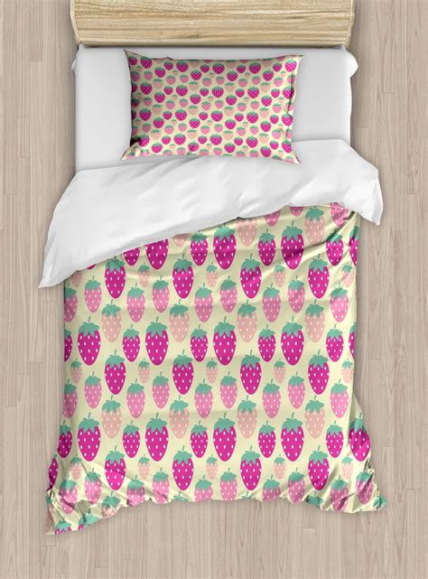 Strawberry Twin Size Duvet Cover Set Graphic Pattern Of Sweet