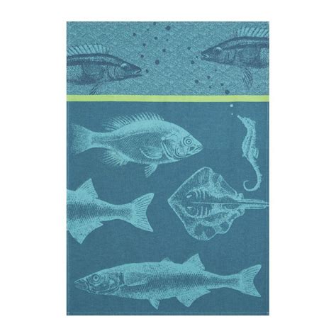 Torchon Imprim En Jacquard De Coton Banc De Poissons Bleu Suisses