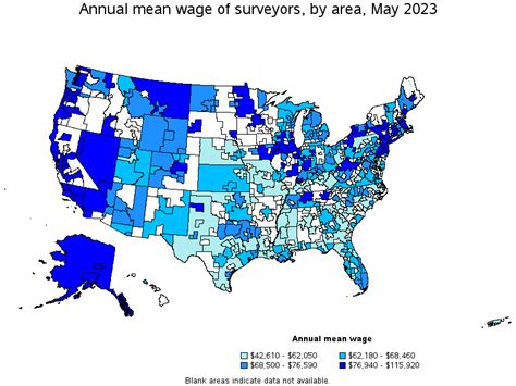 Map Of Annual Mean Wages Of Surveyors By Area May