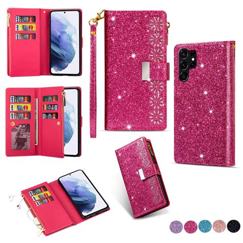 ELEHOLD for Samsung Galaxy S23 Ultra Stylish Flip Wallet Case,Bling