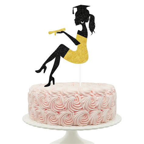 Buy Graduation Cake Toppers Class of 2022, Girl Gold &Black Girl Graduation Cap Topper 2022 ...