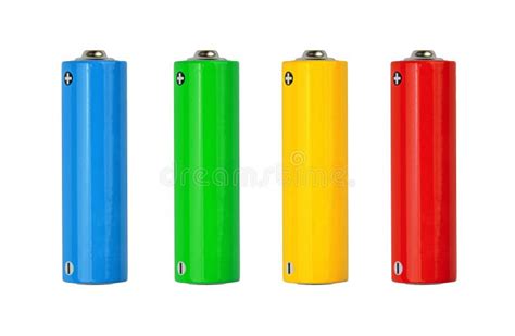 Close Up Four Alkaline AA Batteries Isolated On White Stock Image