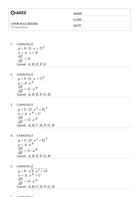 50 Chain Rule Worksheets For 9th Class On Quizizz Free And Printable