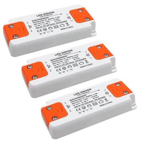 3 X Transformateur LED LED Driver DC 12V 1 25A 15W Ampoule LED Driver