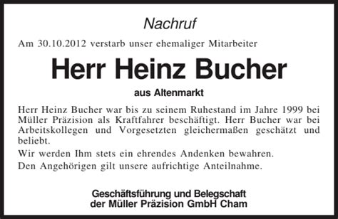 Traueranzeigen Von Heinz Bucher Mittelbayerische Trauer