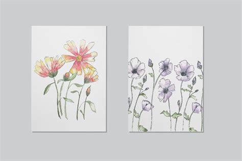 Set Of 8 Blank Watercolor Greeting Cards Flowers Etsy