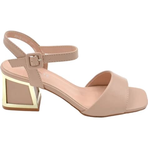 Malu Shoes Sandalo Donna Nude Beige Satinato Unica Fascia Larga Tacco Gioiello Largo 4 Cm Comodo
