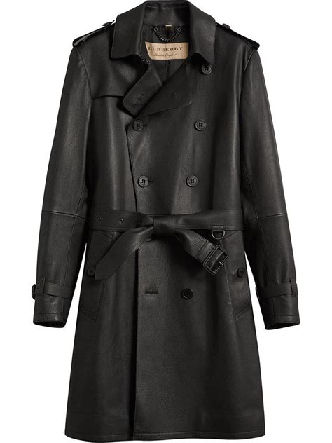 Burberry Leather Trench Coat In Black For Men Lyst