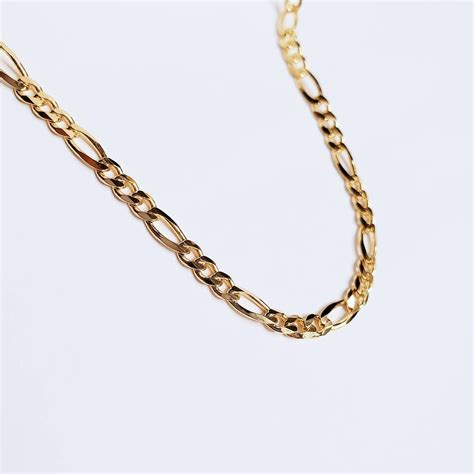 18k Gold Plated Figaro Link Chain 35 Mm Sterling Silver Etsy