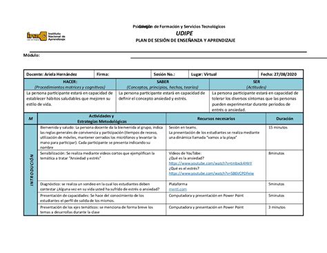 Calaméo Plan De Sesión Ariela Hernández 1