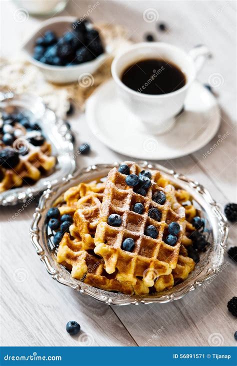 Waffles and blueberries stock image. Image of ingredients - 56891571