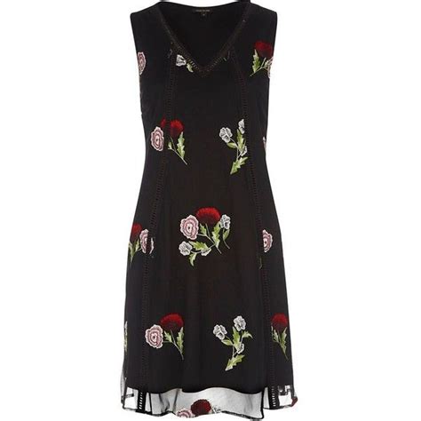 River Island Black Mesh Floral Embroidered Mini Dress Liked On