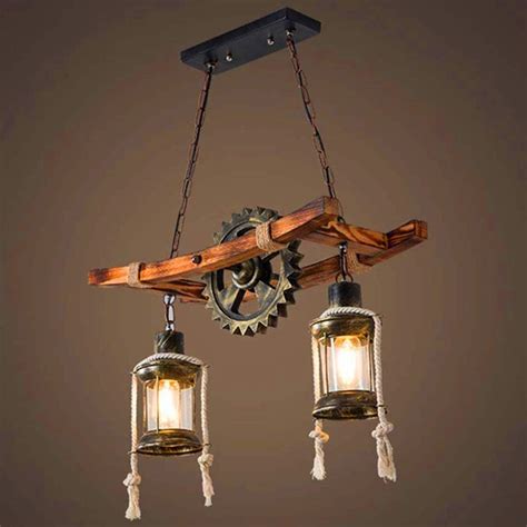 Suspension En Bois Rustique Lampe Suspendue En Ch Ne Vintage Table